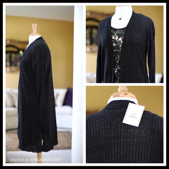 BLACK CARDI LONG LIGHTWEIGHT SUMMER CARDIGAN A2C - Picture 5 of 8